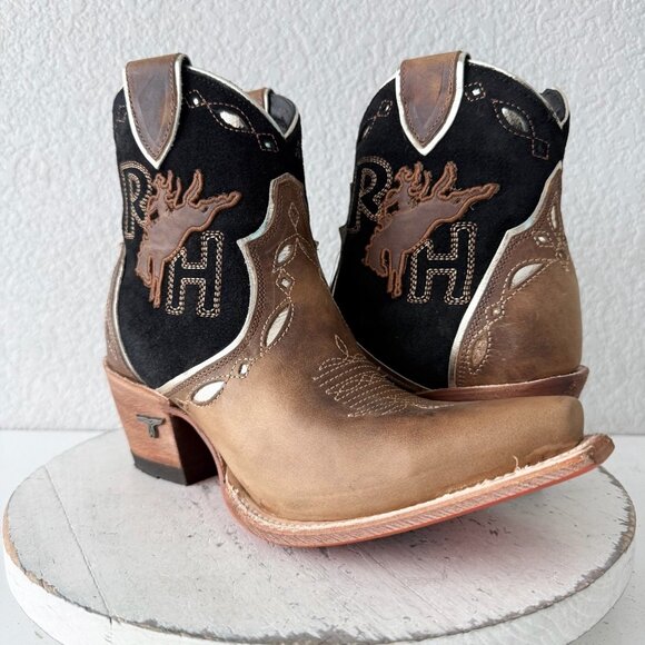 Lane RODEO HOUSTON Cowboy Booties Brown Western Snip Toe Short Boots Women 8 - Picture 13 of 13